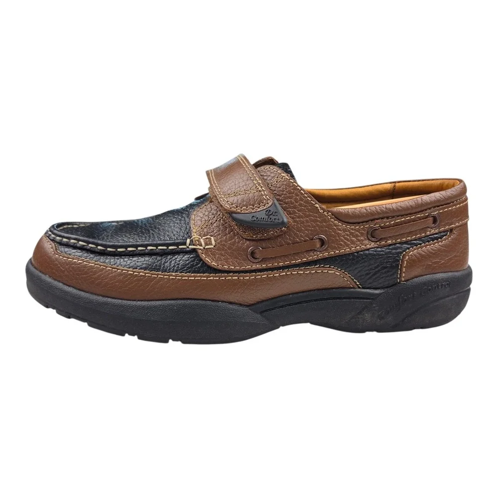 Dr. Comfort Mike Boat Shoes 8660 10.5W Brown Black Leather Therapeutic Loafers